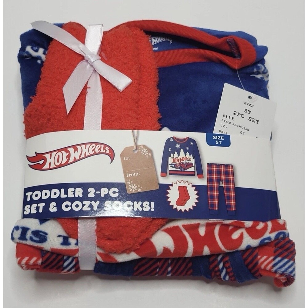 Toddler 5T Hot Wheels 2 pc Set & Cozy Socks Kids Christmas Holiday Pajamas